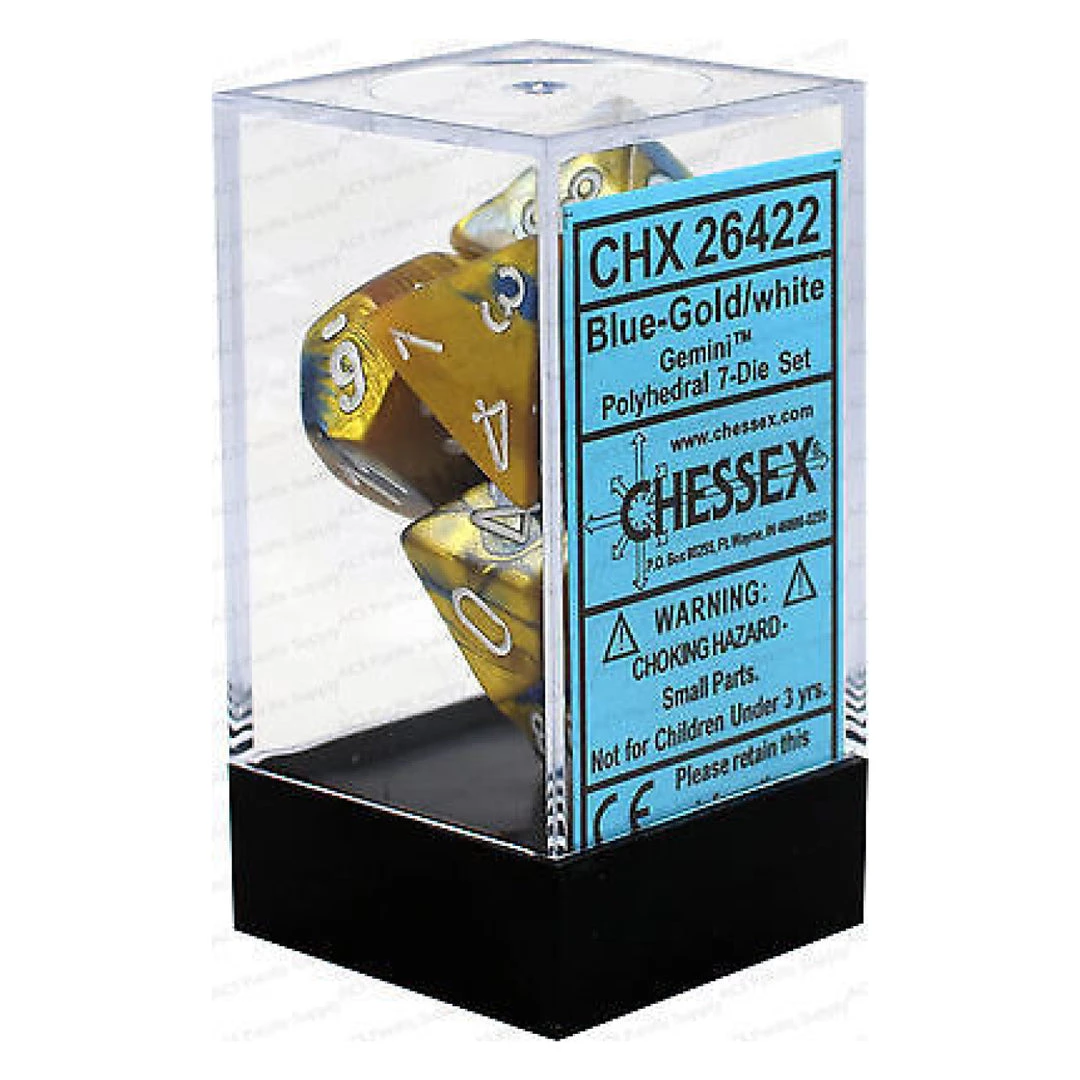 Gametraders Rouse Hill CHX 26422 Gemini Polyhedral Blue-Gold/White 7-Die Set Board Games 4 Gametraders Rouse Hill CHX 26422 Gemini Polyhedral Blue-Gold/White 7-Die Set Board Games