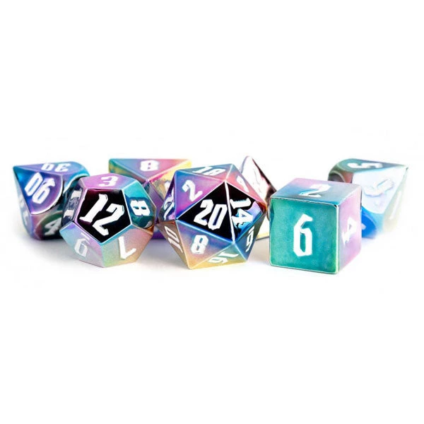 Gametraders Rouse Hill MDG Aluminum Plated Acrylic Polyhedral Dice Set 16mm - Rainbow Aegis With White Numbers 3 Gametraders Rouse Hill MDG Aluminum Plated Acrylic Polyhedral Dice Set 16mm - Rainbow Aegis With White Numbers